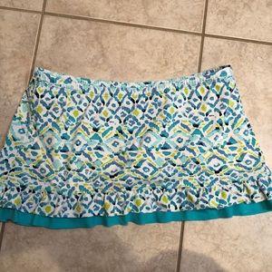 Title Nine Swim Skirt Swim Bottom Teal Print Large